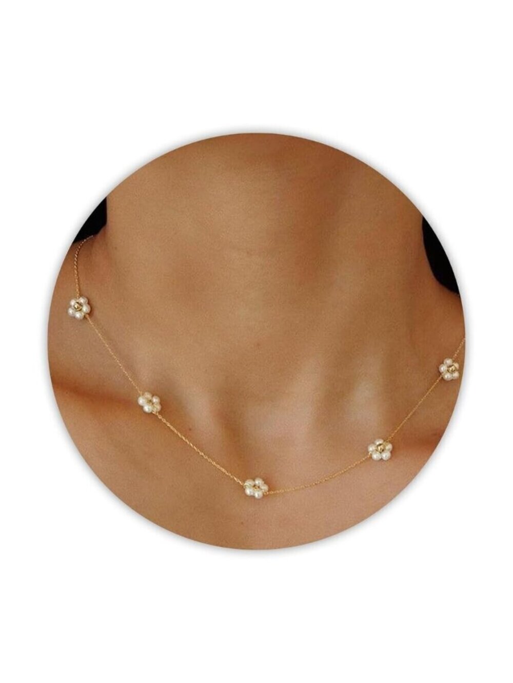 🆕 Women Gold Dainty Pearl Choker Necklace Flower Stainless Steel Birthday Gift